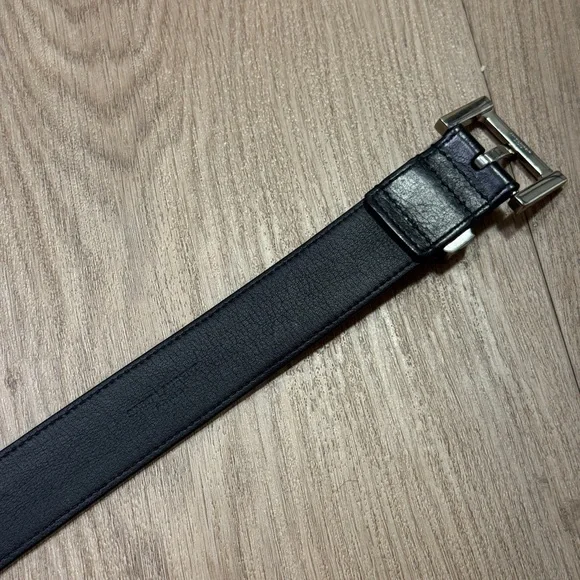 Saint Laurent Black Leather Belt with Silver YSL Accent - Picture 3 of 5